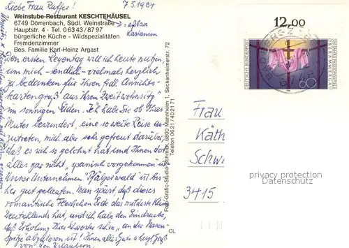 AK / Ansichtskarte Doerrenbach Weinstube Restaurant Keschtehaeusel Gaststube Stadtblick Kirche Doerrenbach