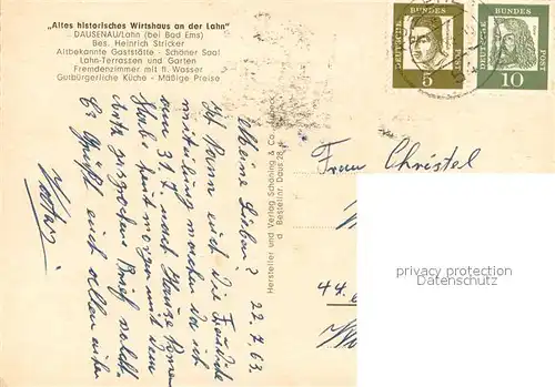 AK / Ansichtskarte Dausenau Altes Wirtshaus an der Lahn Gaststube Stadttor Dausenau