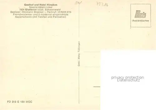 AK / Ansichtskarte Glottertal Gasthof und Hotel Hirschen Gastraeume Glottertal