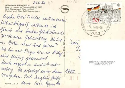 AK / Ansichtskarte Fischerbach Hoehenhotel Nillhof Terrasse Gastraeume Fischerbach