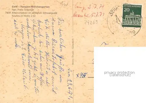 AK / Ansichtskarte Altsimonswald Cafe Pension Maerchengarten Altsimonswald