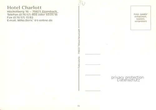 AK / Ansichtskarte Eisenbach_Schwarzwald Hotel Charlott Eisenbach Schwarzwald