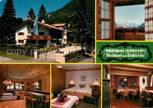 AK / Ansichtskarte Neuhaus_Schliersee Gaestehaus Hubertus Gastraum Fremdenzimmer Alpenblick Neuhaus Schliersee