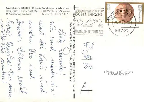 AK / Ansichtskarte Neuhaus_Schliersee Gaestehaus Hubertus Gastraum Fremdenzimmer Alpenblick Neuhaus Schliersee