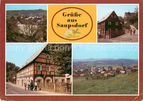 AK / Ansichtskarte Saupsdorf Ortsansichten Panorama Umgebindehaus Fachwerkhaus Gaststaette Raeumichtmuehle Saupsdorf