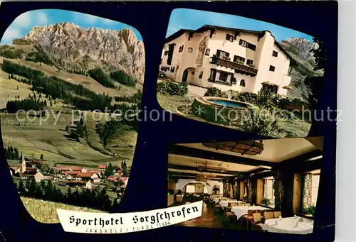 AK / Ansichtskarte Jungholz_Tirol Sporthotel Sorgschrofen Restaurant Landschaftspanorama Alpen Jungholz Tirol