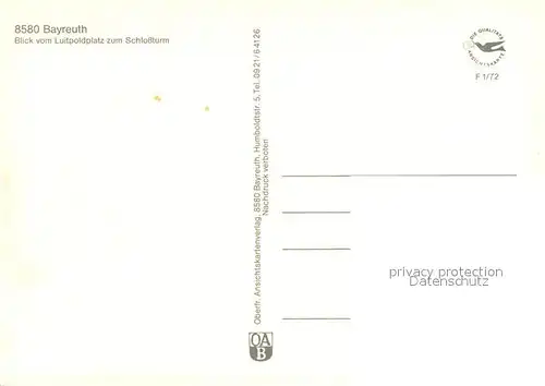 AK / Ansichtskarte Bayreuth Blick vom Luitpoldplatz zum Schlossturm Brunnen Bayreuth