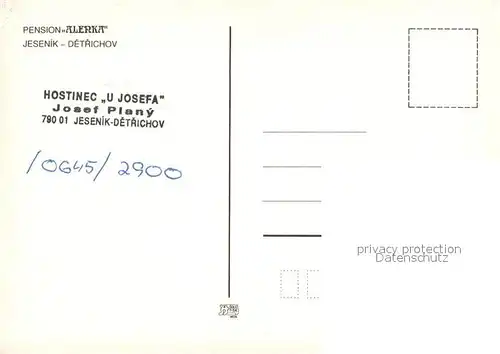 AK / Ansichtskarte Detrichov_Jesenik Pension Alerka Gastraum 
