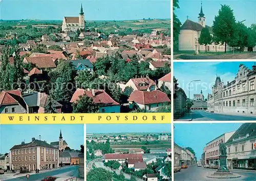 AK / Ansichtskarte Poysdorf Gesamtansicht mit Kirche Motive Innenstadt Weinstadt Denkmal Poysdorf