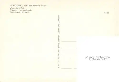AK / Ansichtskarte Westerland_Sylt Nordseeklinik und Sanatorium Duenenhaus Kurhaus Westerland_Sylt