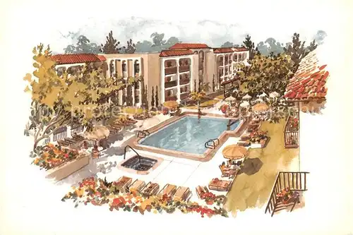 AK / Ansichtskarte Santa_Barbara_California Hotel El Escorial Swimming Pool Kuenstlerkarte 