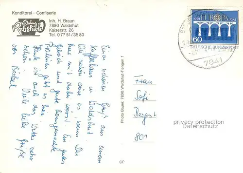 AK / Ansichtskarte Waldshut Tiengen Konditorei Kaffeehaus Ratsstueble Waldshut Tiengen