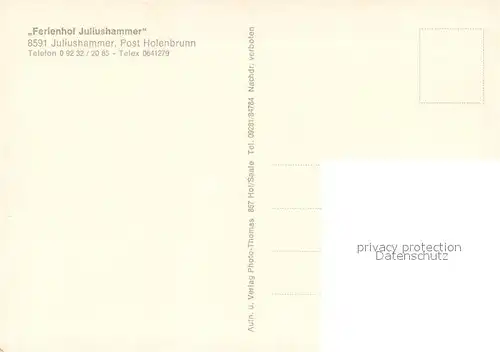 AK / Ansichtskarte Juliushammer_Wunsiedel Ferienhof Juliushammer Weiher 