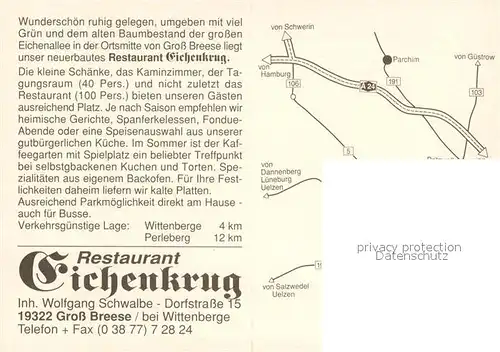 AK / Ansichtskarte Gross_Breese_Wittenberge Hotel Restaurant Eichenkrug Gaststube Zimmer Gross_Breese_Wittenberge