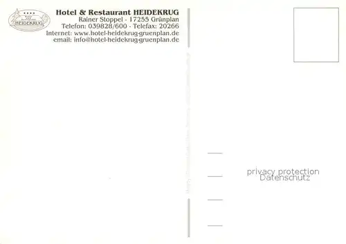 AK / Ansichtskarte Gruenplan Hotel Restaurant Heidekrug Foyer Terrasse Gaestezimmer Gruenplan