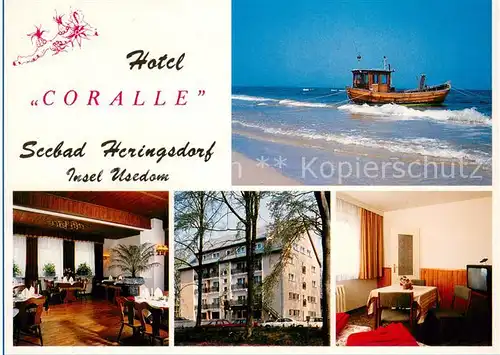 AK / Ansichtskarte Heringsdorf_Ostseebad_Usedom Hotel Coralle Gastraum Zimmer Fischkutter Heringsdorf_Ostseebad