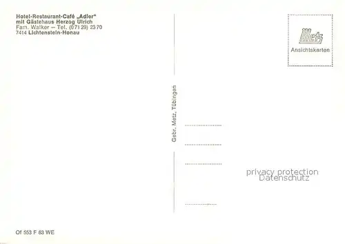 AK / Ansichtskarte Honau_Lichtenstein Hotel Restaurant Cafe Adler Gaststube Kaminzimmer Panorama Terrasse Honau_Lichtenstein