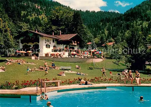 AK / Ansichtskarte Bayrischzell Cafe Restaurant Pension Zellerstueberl Schwimmbad Bayrischzell