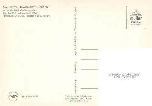 AK / Ansichtskarte Bergen_Chiemgau Gaststaette Muehlwinkler Stueberl Gipfelkreuz Hochfelln Seilbahn Gaststube Bergen Chiemgau