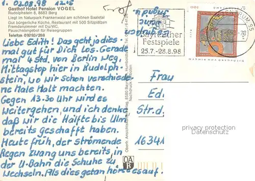 AK / Ansichtskarte Rudolphstein Gasthof Vogel Rudolphstein