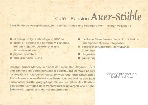 AK / Ansichtskarte Balderschwang Cafe Pension Auer Stueble Balderschwang