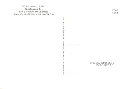 AK / Ansichtskarte Breitbrunn_Chiemsee Gaestehaus am See Segelboote Breitbrunn Chiemsee