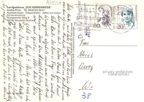 AK / Ansichtskarte Neustadt_Harz Landgasthaus Zur Herrenwiese Gastraeume Terrasse Panorama Neustadt_Harz