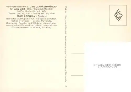AK / Ansichtskarte Lorch_Rheingau Laukenmuehle im Wispertal Gastraeume Terrasse Bar Lorch Rheingau