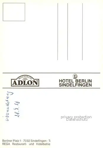 AK / Ansichtskarte Sindelfingen Hotel Berlin Restaurant Adlon Sindelfingen