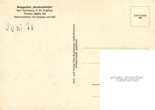 AK / Ansichtskarte Kolmberg_Sankt_Englmar Fliegeraufnahme Berggasthof Bernhardshoehe Skipiste Kolmberg_Sankt_Englmar