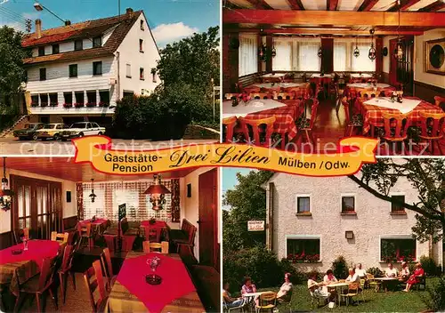 AK / Ansichtskarte Muelben Gaststaette Pension Drei Lilien Gastraeume Gartenterrasse Muelben