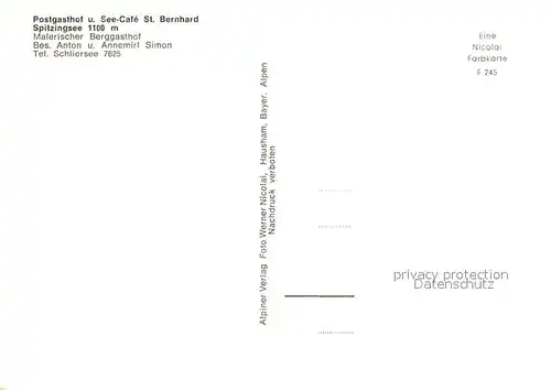 AK / Ansichtskarte Spitzingsee Postgasthof und See Cafe St Bernhard Gaststube Panorama Spitzingsee