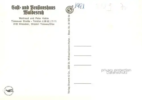 AK / Ansichtskarte Tiessau Gast und Pensionshaus Waldesruh Gastraeume Theke Tiessau