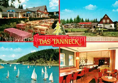 AK / Ansichtskarte Schulenberg_Oberharz Das Tanneck Restaurant Hotel Kaffeeterrasse Segelregatta Schulenberg_Oberharz