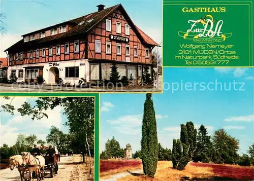 AK / Ansichtskarte Mueden_oertze Gasthaus zur Post Pferdewagen Park Mueden oertze
