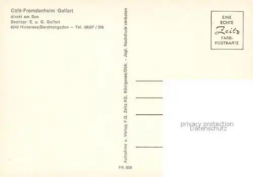 AK / Ansichtskarte Hintersee_Berchtesgaden Cafe Fremdenheim Gelfart am See Alpen Hintersee Berchtesgaden