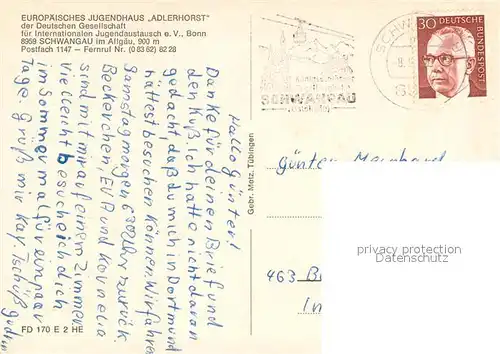 AK / Ansichtskarte Schwangau Europaeisches Jugendhaus Adlerhorst Allgaeuer Alpen Schwangau