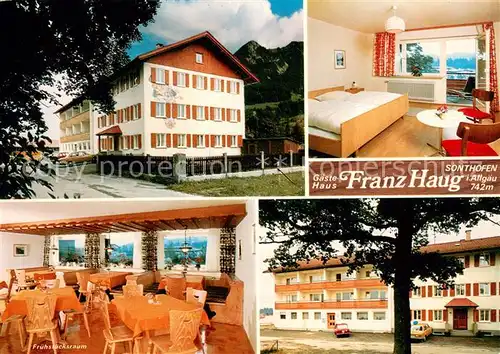 AK / Ansichtskarte Sonthofen_Oberallgaeu Gaestehaus Franz Haug Fruehstuecksraum Fremdenzimmer Sonthofen Oberallgaeu