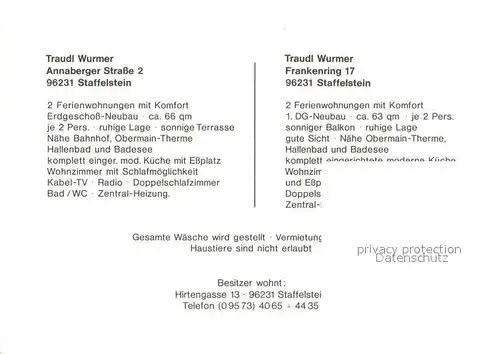 AK / Ansichtskarte Staffelstein Ferienwohnungen Traudl Wurmer Staffelstein