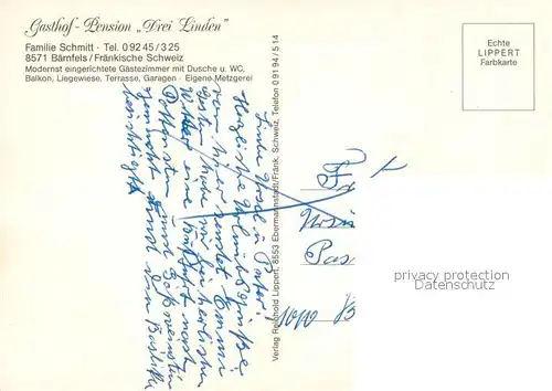 AK / Ansichtskarte Baernfels Gasthof Pension Drei Linden Fraenkische Schweiz Baernfels