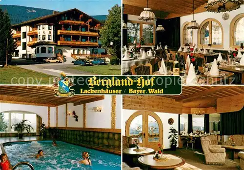 AK / Ansichtskarte Lackenhaeuser_Niederbayern Hotel Cafe Restaurant Bergland Hof im Bayerischen Wald Hallenbad Lackenhaeuser Niederbayern