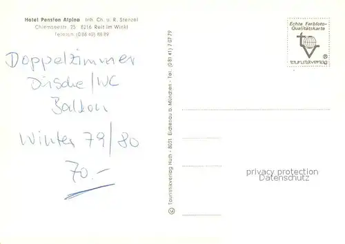 AK / Ansichtskarte Reit_Winkl Hotel Pension Alpina Restaurant Fremdenzimmer Reit_Winkl