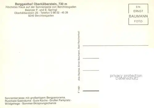 AK / Ansichtskarte Berchtesgaden Berggasthof Oberkaelberstein Restauran Terrasse Wildgehege Sommer Skisprungschanze Berchtesgaden