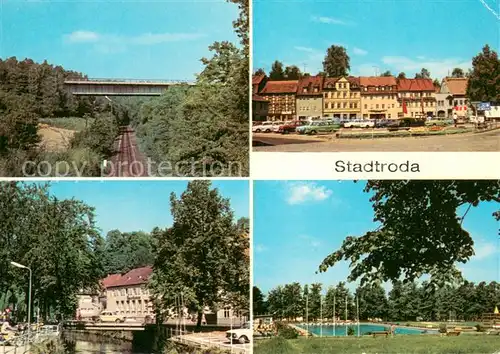 AK / Ansichtskarte Stadtroda Autobahnbruecke im Zeitzgrund Strasse des Friedens Hirschbruecke Freibad Stadtroda