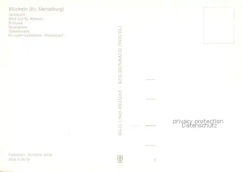 AK / Ansichtskarte Muecheln uebersicht St. Micheln Rathaus Neubauten Geielquelle Konsum Gaststaette Geiselquell Muecheln