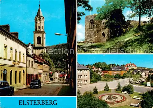 AK / Ansichtskarte Elsterberg_Vogtland Lange Strasse Burgruine August Bebel Bruecke Elsterberg_Vogtland