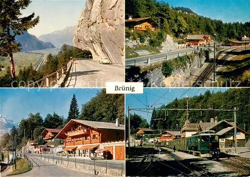 AK / Ansichtskarte Bruenig_BE Gebirgspass Strasse Alpen Bahnhof Eisenbahn Teilansicht Bruenig_BE