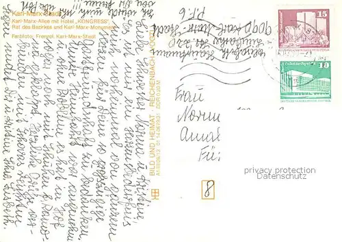 AK / Ansichtskarte Karl Marx Stadt Karl Marx Allee mit Hotel Kongress Rat des Bezirkes Karl Marx Monument Denkmal Karl Marx Stadt