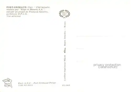 AK / Ansichtskarte Port_Grimaud Cite lacustre vue aerienne Port Grimaud