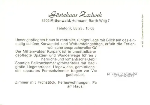 AK / Ansichtskarte Mittenwald_Bayern Gaestehaus Zerhoch Restaurant Fremdenzimmer Mittenwald Bayern